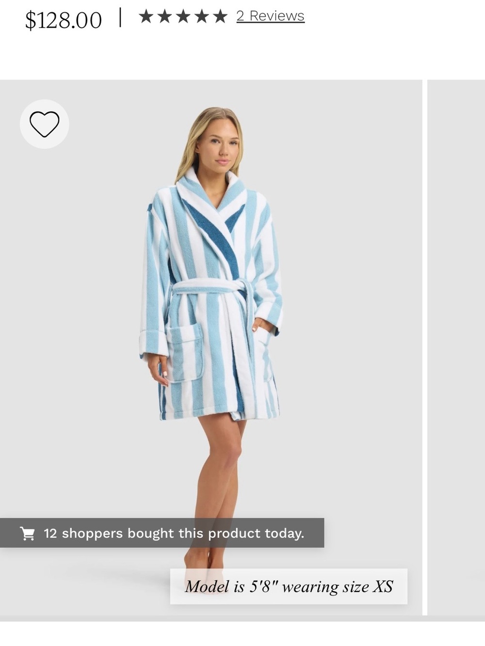 Striped Plush Shawl-Collar Robe in Light Blue & White